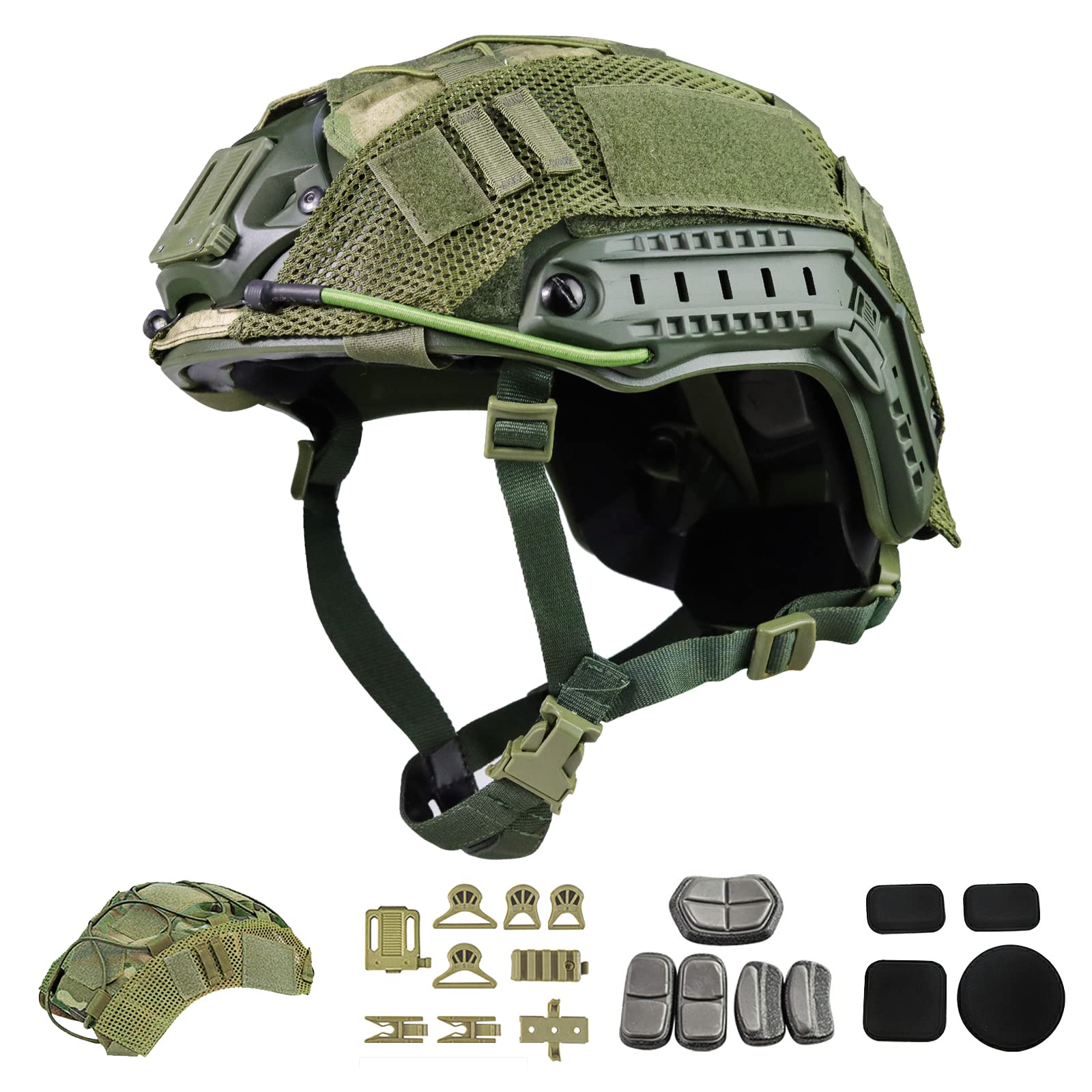 TacSnake Tactical Airsoft Paintball Fast Helmet with Helmet Cover, PJ Type Tactical Multifunctional Protective NVG Mount