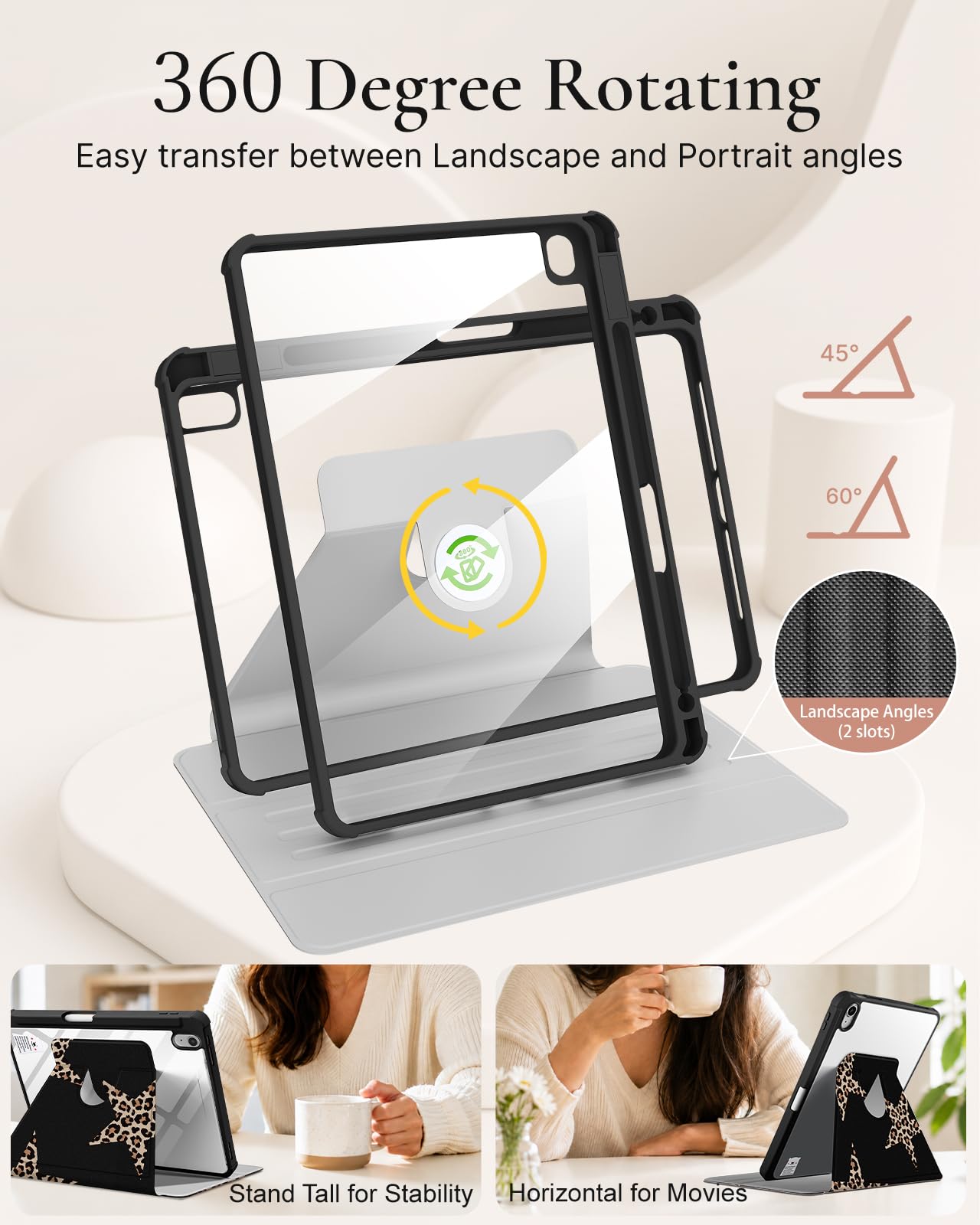 360 Rotazione Stand Folio Smart Case per iPad con portamatite
