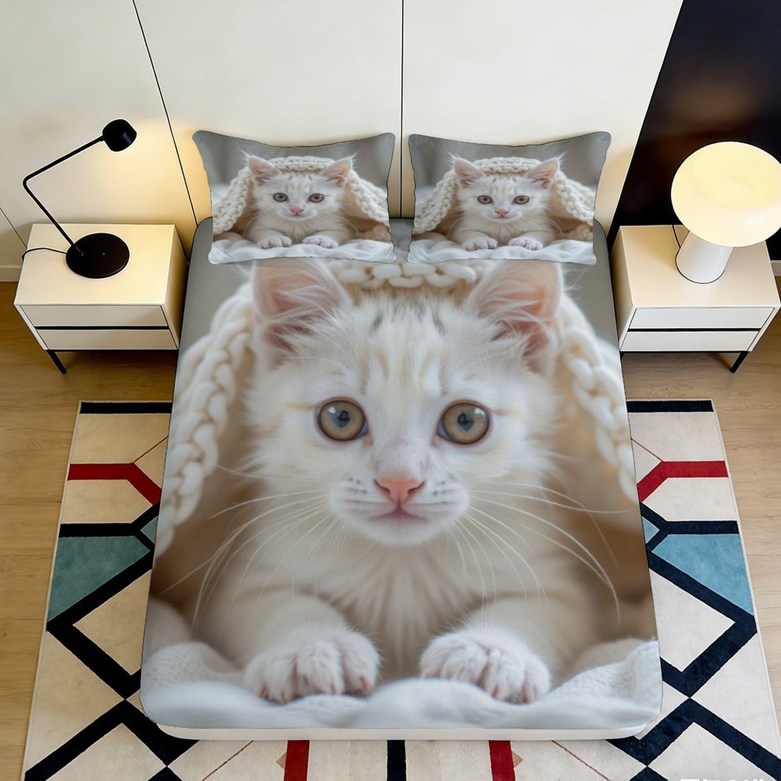 Uynsixtme Style-3 3D Printed Cute Cat Fitted Sheet Microfiber Bedroom Bedding Set Cat Mattress Fitted Cover Deep Pocket Full Wrap Washable For Adults Teens 140X200x25cm