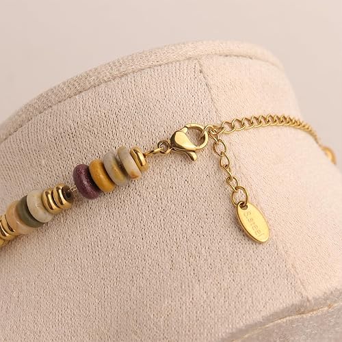 Miniatura 7 de Gargantilla larga con cuentas de piedra natural para mujer, delicada piedra curativa bohemia hecha a mano, turquesa, cristal de malaquita, cadena de