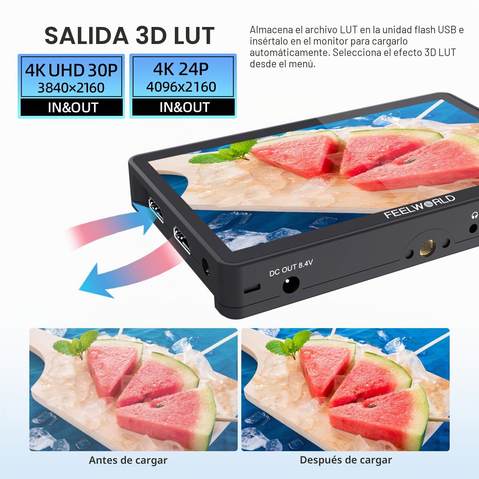 FEELWORLD F5 Pro V4 - Monitor de Campo de cámara DSLR de 6 Pulgadas + batería + Funda de Transporte + Cables Micro HDMI - Monitor de Video de Pantalla táctil con LUT 3D 1080P 4K HDMI con Placa de