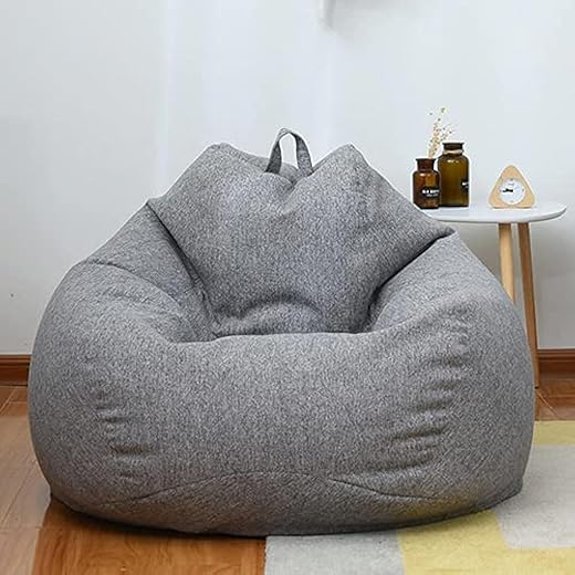 KODENG Large Small Lazy Sofas Cover Chairs Without Filler Linen Cloth Lounger Seat Bean Bag Pouf Puff Couch Tatami Living Room Beanbags (70x80cm)