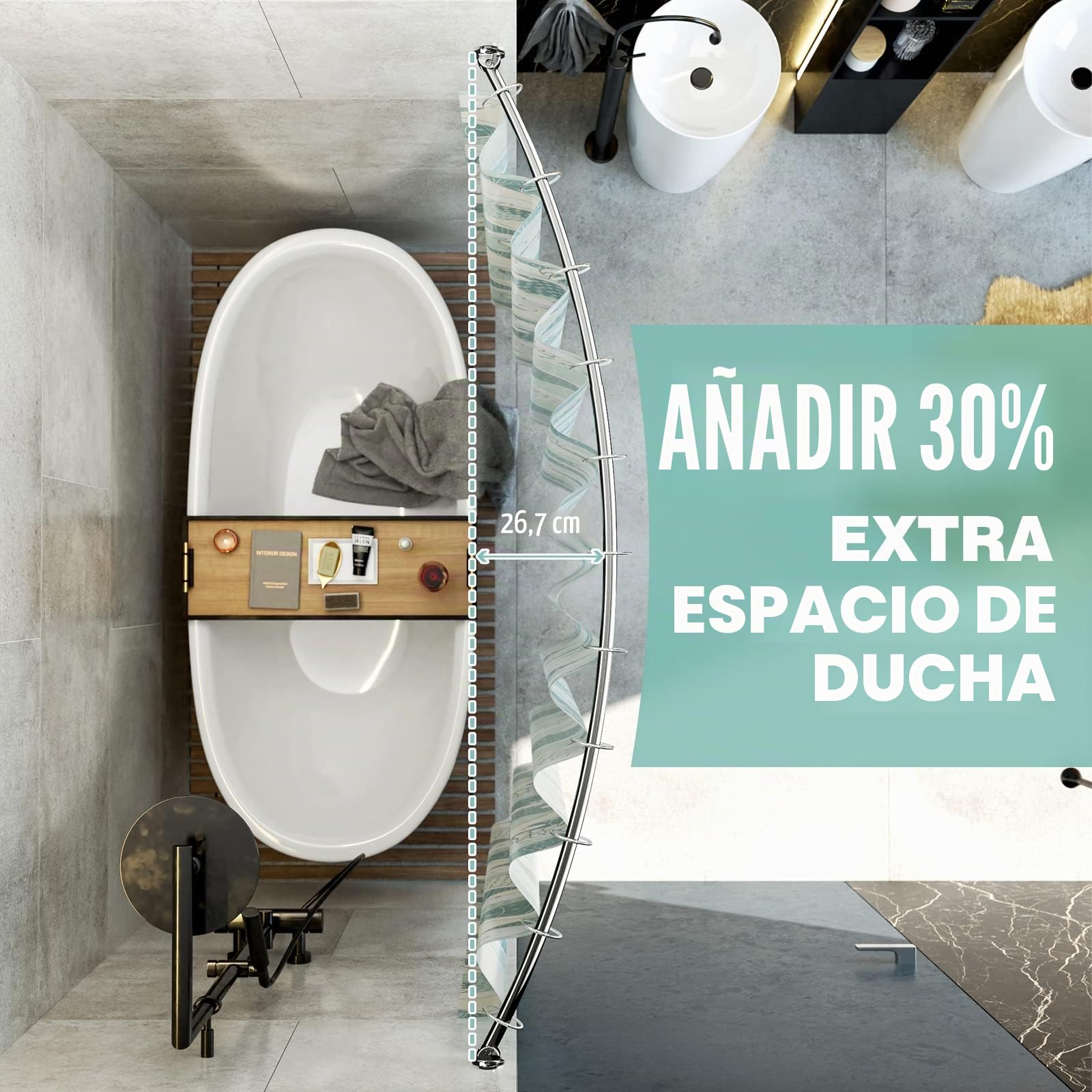 Barra de cortina de ducha curvada, ajustable de 40 a 72 pulgadas, barras de ducha curvadas extra anchas para baño, barra de ducha a prueba de óxido, barra de cortina curvada de acero inoxidable de