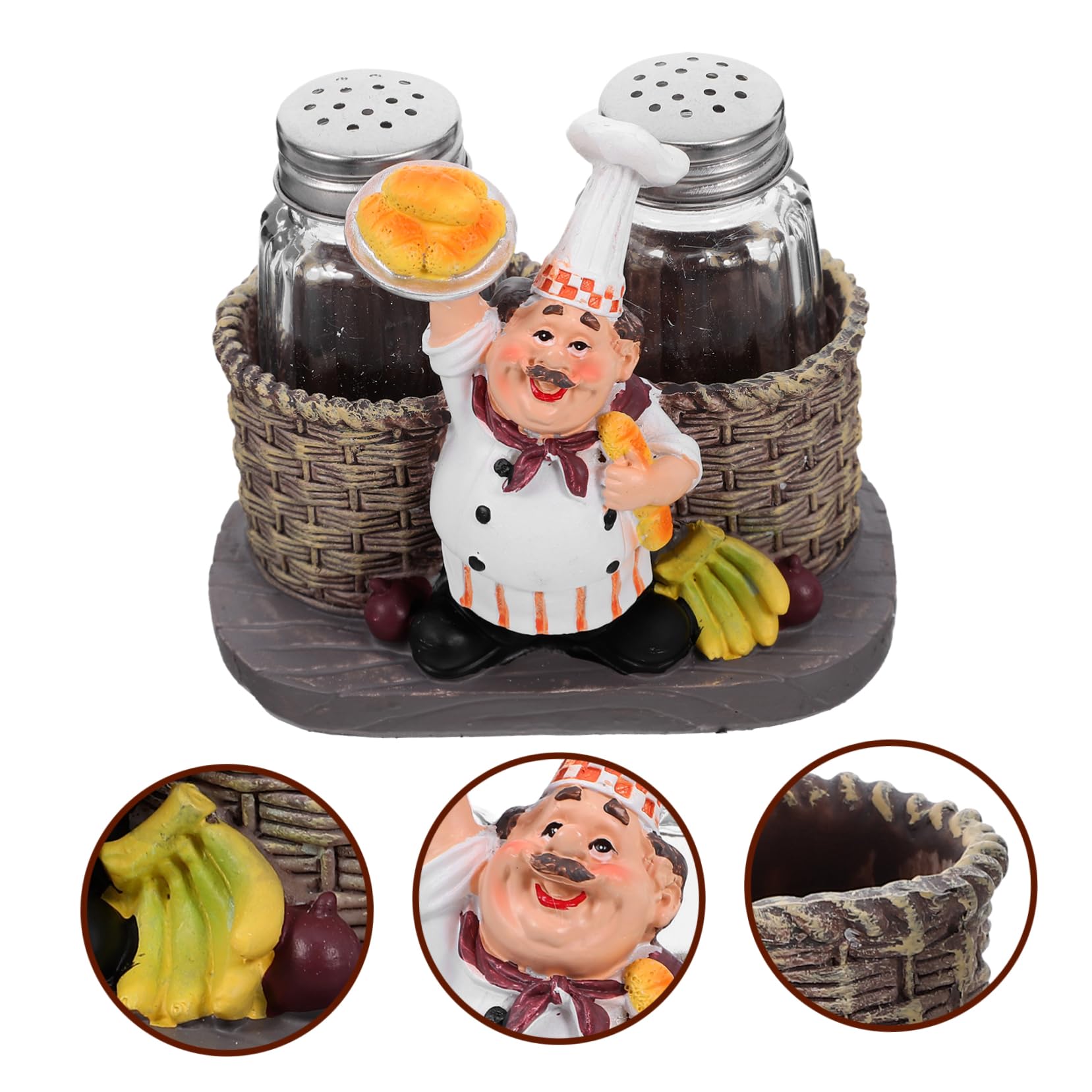 Amosfun 5 Pz L'ampolla Dello Chef Di Spezie Sale Organizzatore Arredamento Cucina Chef Bottiglia Di Agitatore Di Statua Dello Chef Seduto Acciaio Inossidabile