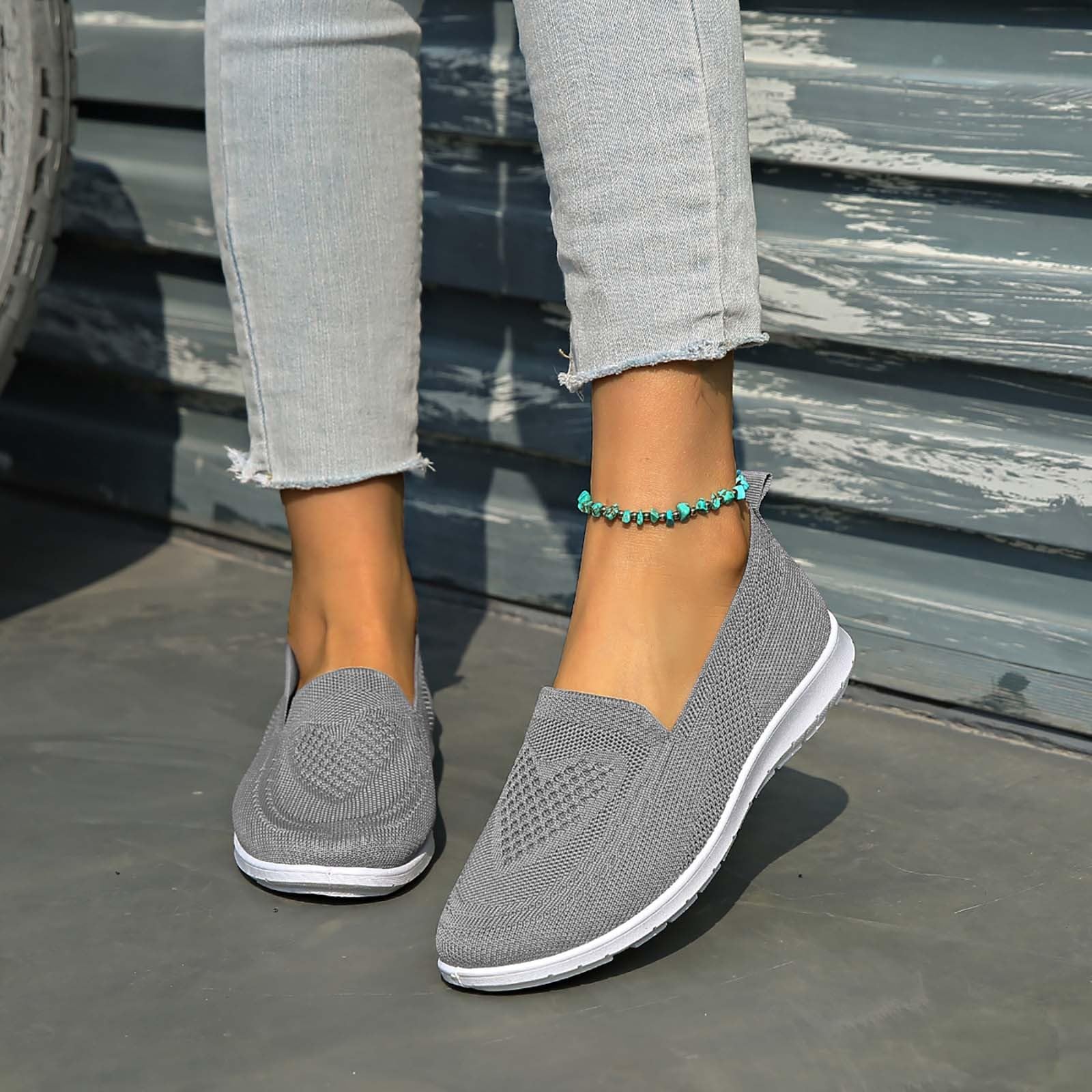 HOOUDO Zapatos Ortopedicos Mujer, Zapatos Deportivos Mujer, Zapatillas Sin Cordones Zapatillas Fascitis Plantar con Malla Cordones Antideslizantes Caminar Sandalias Deportivas