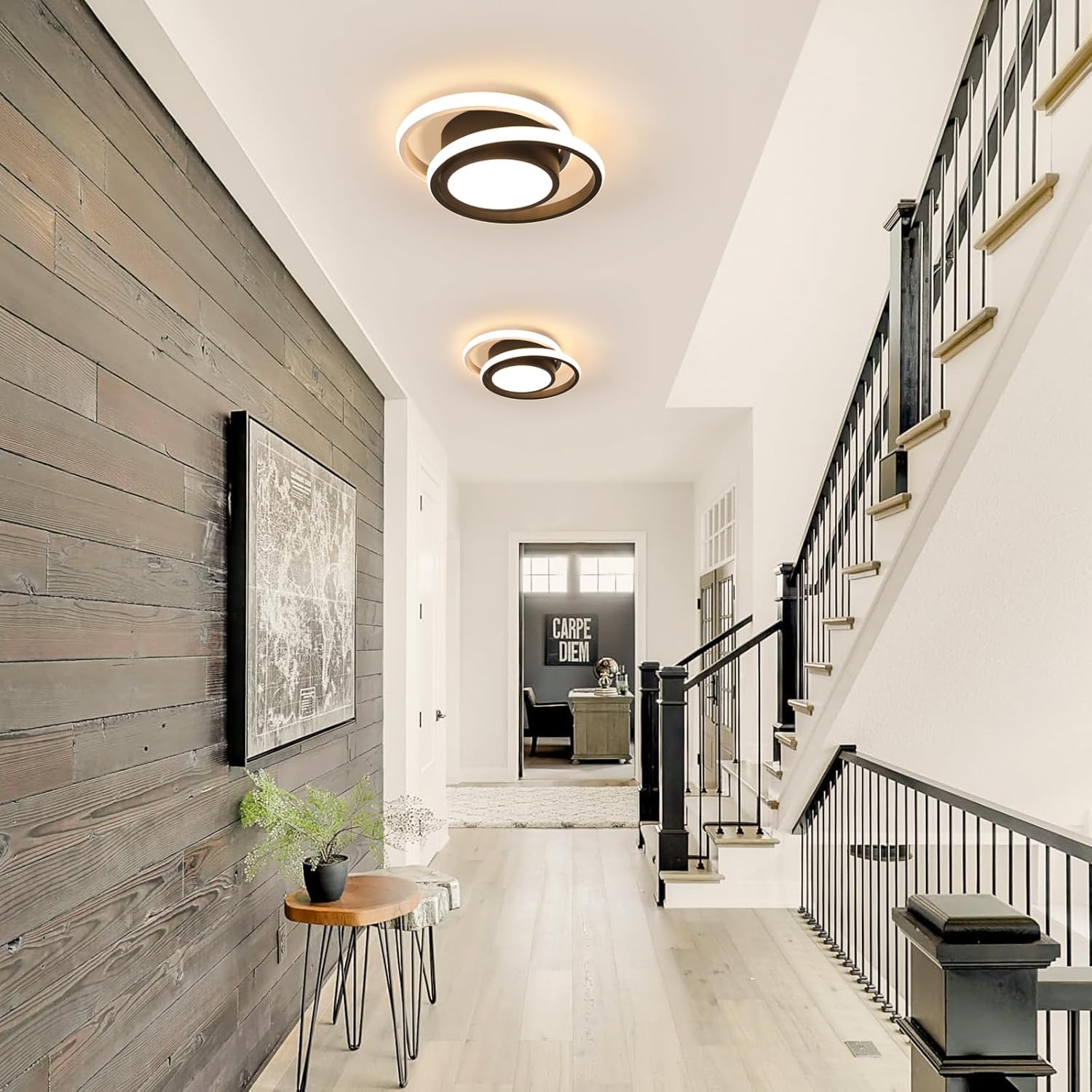 DELIPOP Modern LED Ceiling Light, 36W 2160LM Round Small Ceiling Lamp, (Warm Light, 3000K) Aluminum Close to Ceiling Light Fixture for Hallway, Aisle, Corridor, Bedroom, Kitchen (Black & White)