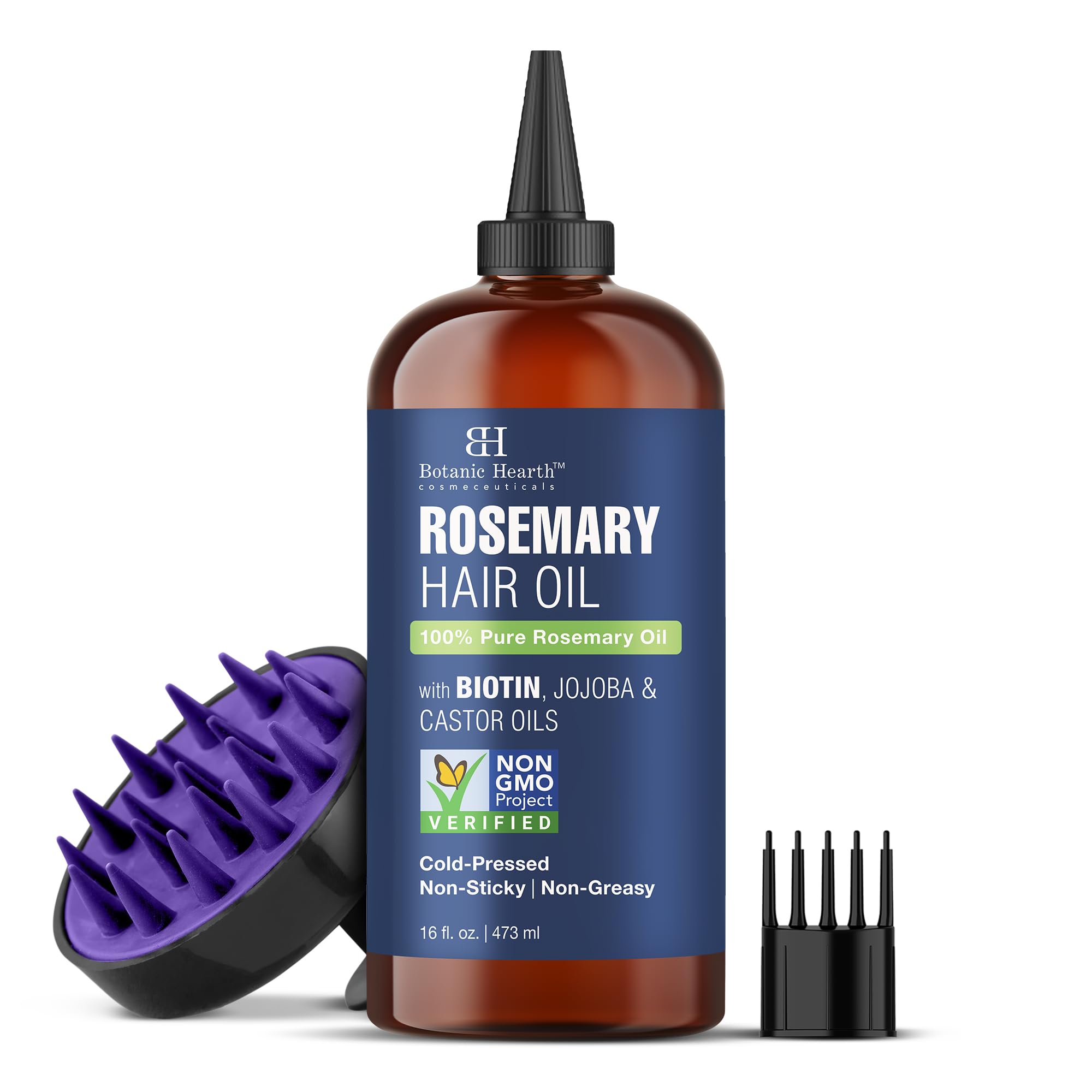 Botanic Hearth100% Pure Rosemary Oil For Hair Growth | Infused with Biotin, Jojoba & Castor Oil | Hair Oil Repairs Dry Damaged Hair, Strengthening, Healthier - Hair Tonic, 16.0 fl oz