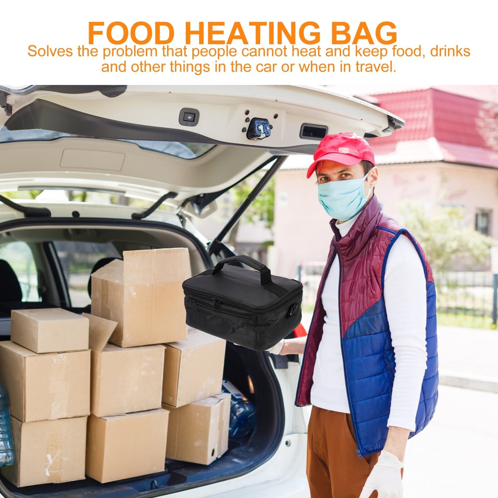 Gadpiparty Bolsa Térmica para Alimentos 12v para Coche, Portátil y Calentadora, Hecha de Tela Oxford y Abs, Adecuado para Oficina y Pesca Nocturna