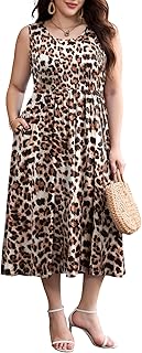 Women's Plus Size Sleeveless Maxi Dress Casual Crew Neck Pleated Flowy Long Dresses with Pockets L-5XL - Buy now