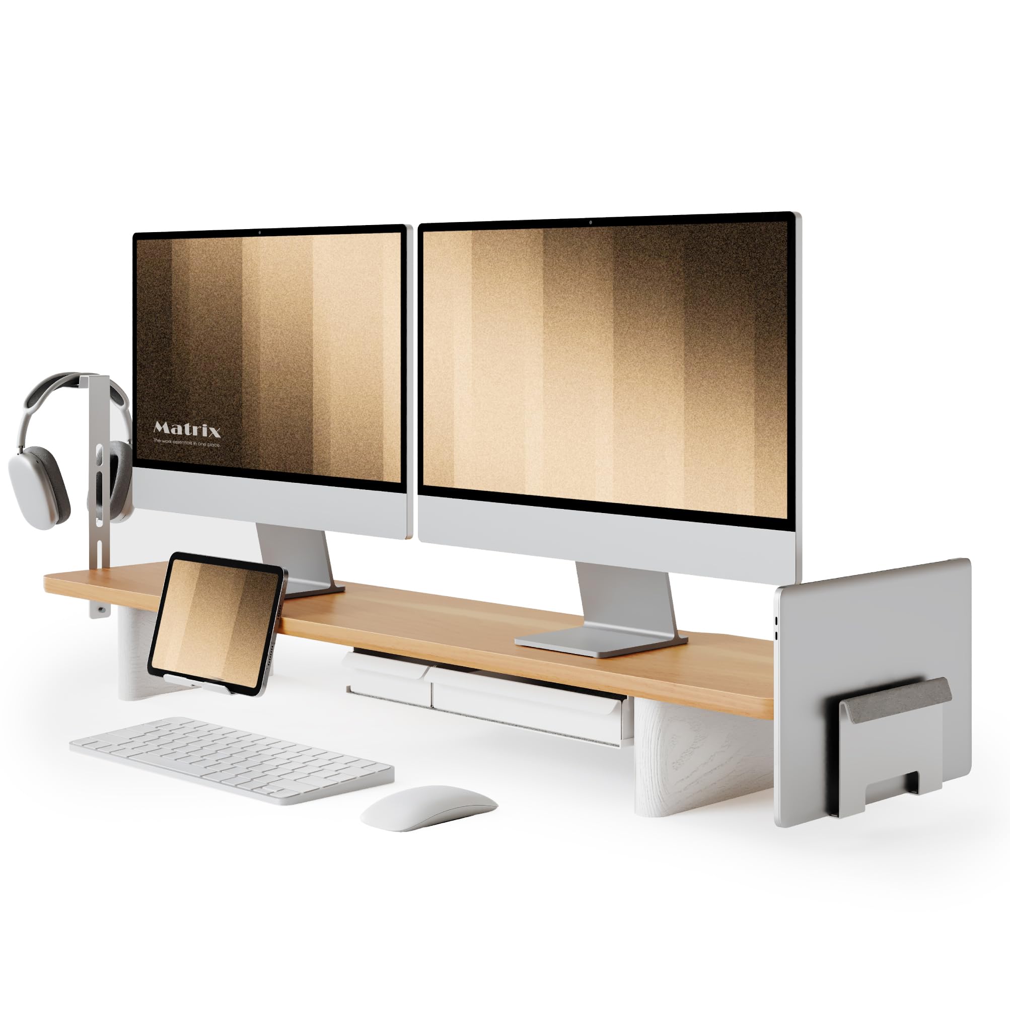 Fenge Supporto per Monitor, Multifunzionale Rialzo Monitor,Rovere Scuro