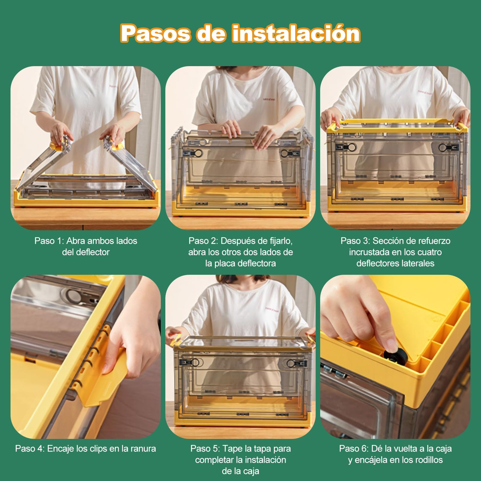 Ergocar Caja de Almacenamiento de Plástico Plegable, Transparente Cajas de Almacenamiento con Tapas, Cajas de Almacenamiento Apilables con Ruedas, para Dormitorios, Salas de Estar, Coche