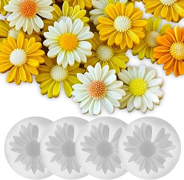 4PCS Daisy Flower Candle Molds for Candle Making, 3D Flower Resin Candle Soap Molds, Floral Silicone Fondant Chocolate Cake Decorating Mold, DIY Epoxy Casting Wax Plaster Polymer Clay Craft