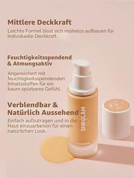 SHEGLAM Skinfinite Moisturising Foundation Flawless Dewy Coverage Invisible Pores Light Natural Non-Oily Soft Liquid Foundation Chantilly