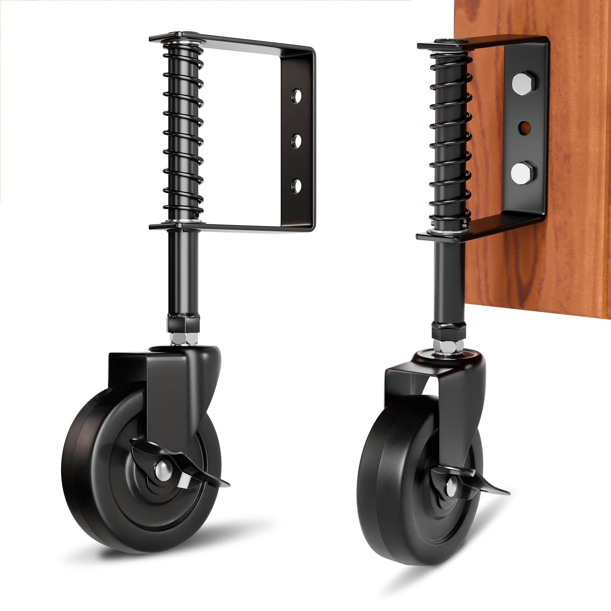 4’’ Spring Loaded Gate Wheel Side Break Gate Caster Wheel Gate Wheels for Wooden Gate, Fence Gate Wheel Fence Wheels for Gates, Ideal for Outdoor