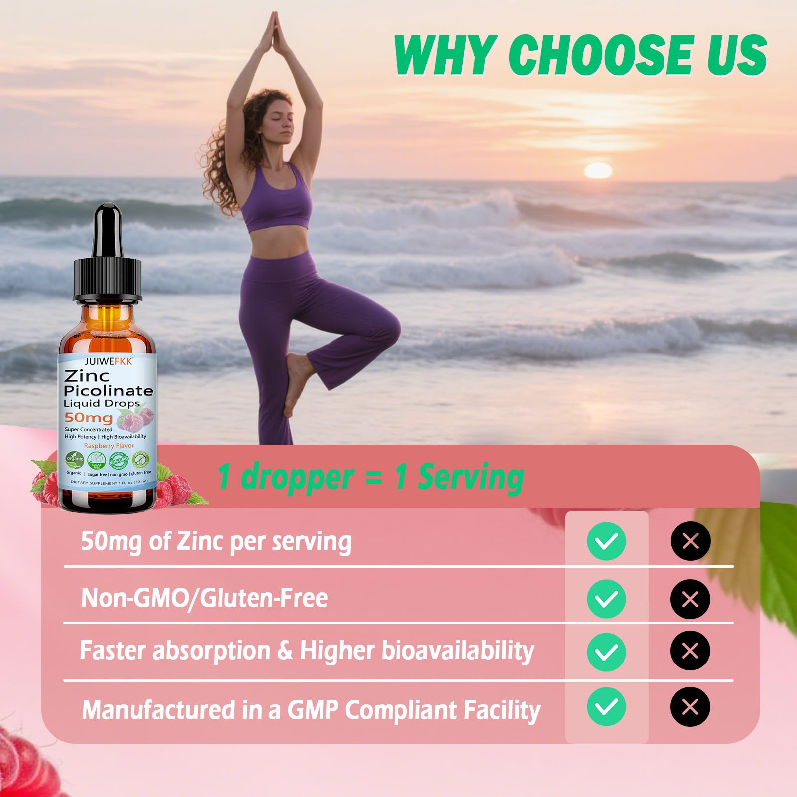 Zinc Picolinate 50mg Liquid Drops, Chelated Zinc Supplements for Men Women Kids Support Immune Skin Eye Health & Enzyme Function, Liquid Zinc Raspberry Flavor, Vegan Non GMO Gluten Free, 30 Servings — Amazon image 7