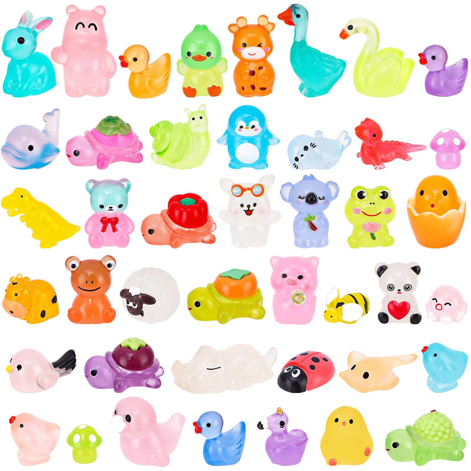 RZCOMP 80PCS Mini Resin Animals Luminous 35 Styles Cute Tiny Resin Animals Mixed Glow in the Dark for Micro Landscape Fish Tank Potted Fairy Garden Aquarium Dollhouse Decor