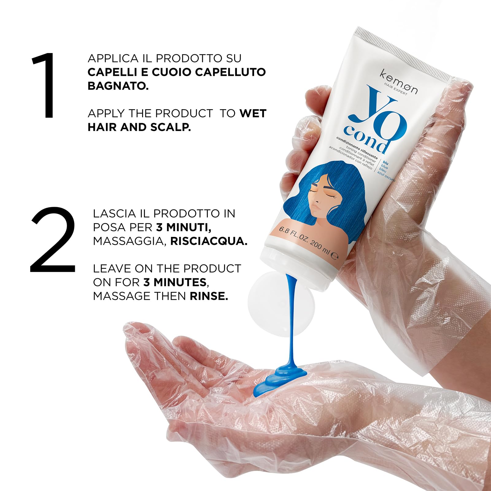 Kemon Yo Cond Blu - Maschera Riflessante Professionale con Formula YoVeg e Velian Complex, Nutre e Illumina i Capelli in 3 Minuti, 88% Ingredienti Naturali, 200 ml