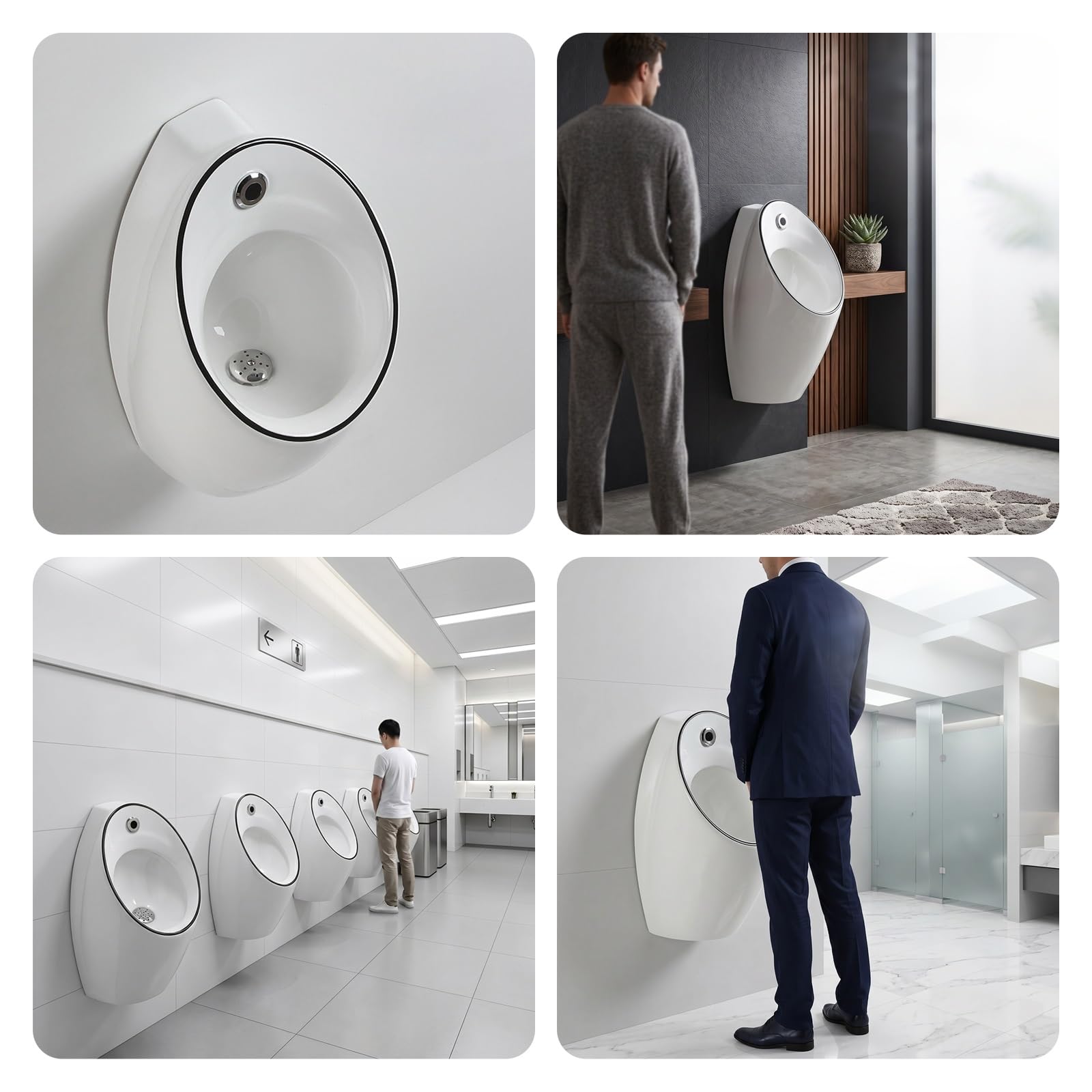Orinatoio Uomo a Parete con Risciacquo Automatico Sensore, Ceramica Orinatoio Commerciale & Orinatoio Domestico per Bagno Maschile Garage Locali Attività Commerciali(White)