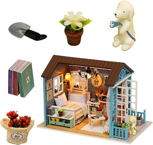 OZJAY Kit de casa en miniatura, kit de construcción de casa pequeña con LED, kit de bricolaje en miniatura para adultos y adolescentes, kit de casa