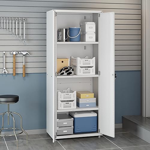 Vista 152 de Manhattan Comfort Fortress - Armario flotante de metal texturizado de 30 pulgadas con estantes ajustables, juego de 1, color blanco