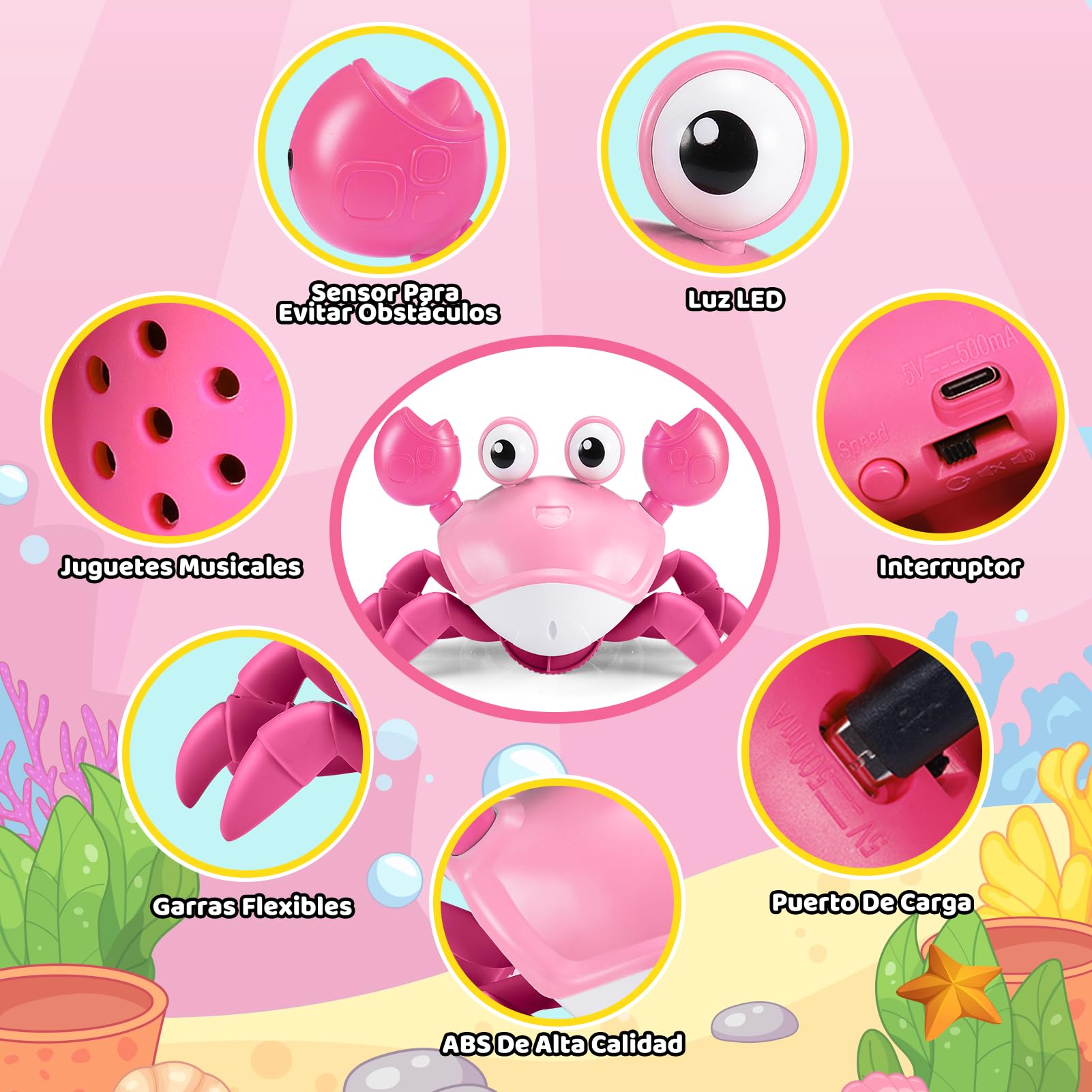 iKidiki Juguetes Niña 1 2 3 4 Años, Cangrejo Juguete Bebe Regalo Niña 1-4 Años Cangrejo Tummy Time Bebe Juguetes para Bebes de 6 a 12 Meses Juegos Educativos Niños 1-4 Años Regalos Cumpleaños Niños