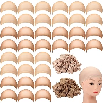 Mepase 200 Pcs Wig Caps Nylon Stocking Caps Bulk Elastic Thin Head Wig Accessories for Women Men Halloween Hair Decorations Brown and Light Brown