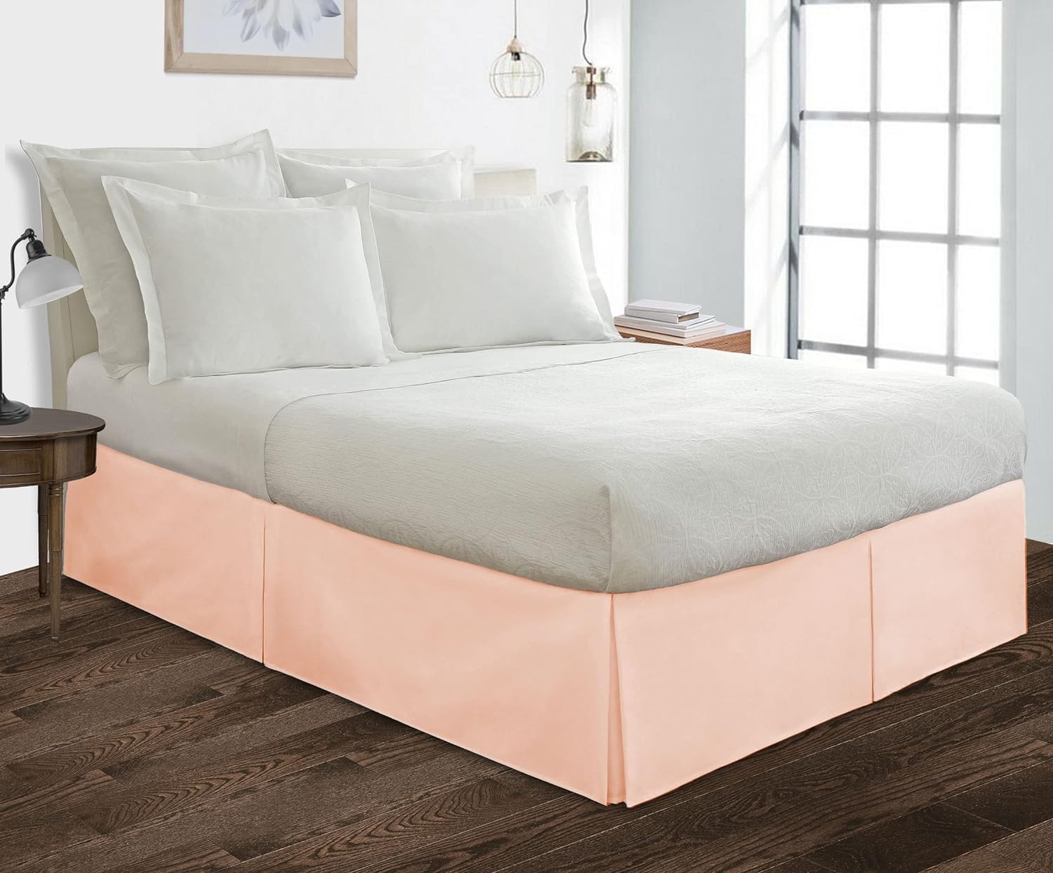 Queen Size Bed Skirt Taupe Box Pleat Bedskirt with 18" Drop Length- Pure Cotton 600 TC Premium Finish with Split Corner, Light Weight, Bedskirts