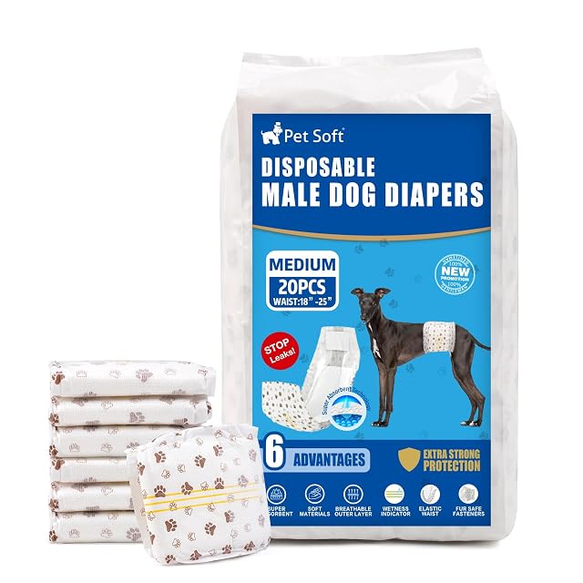 Pet Soft Pañales Desechables para Perros machos, 20 Unidades, pañales superabsorbentes para Cachorros