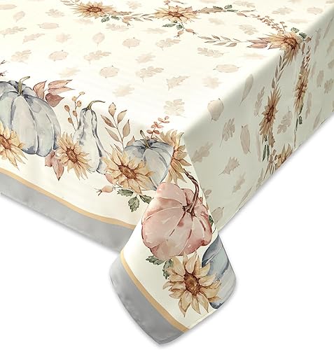 YiHomer Mantel de Acción de Gracias con borde de cosecha de calabaza azul, estampado de calabaza y girasol, lavado a la piedra, fácil cuidado, 52 x