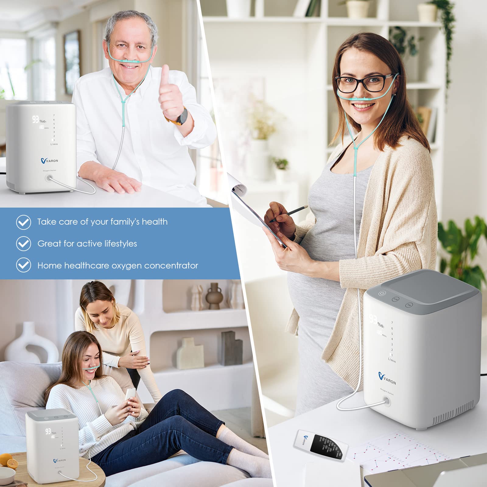 RINRI Concentrador de oxígeno portátil, 1-7L / min máquina de oxígeno ajustable, 93%±3% generador de oxígeno de alta pureza, no es necesario agregar agua, para uso doméstico y de oficina