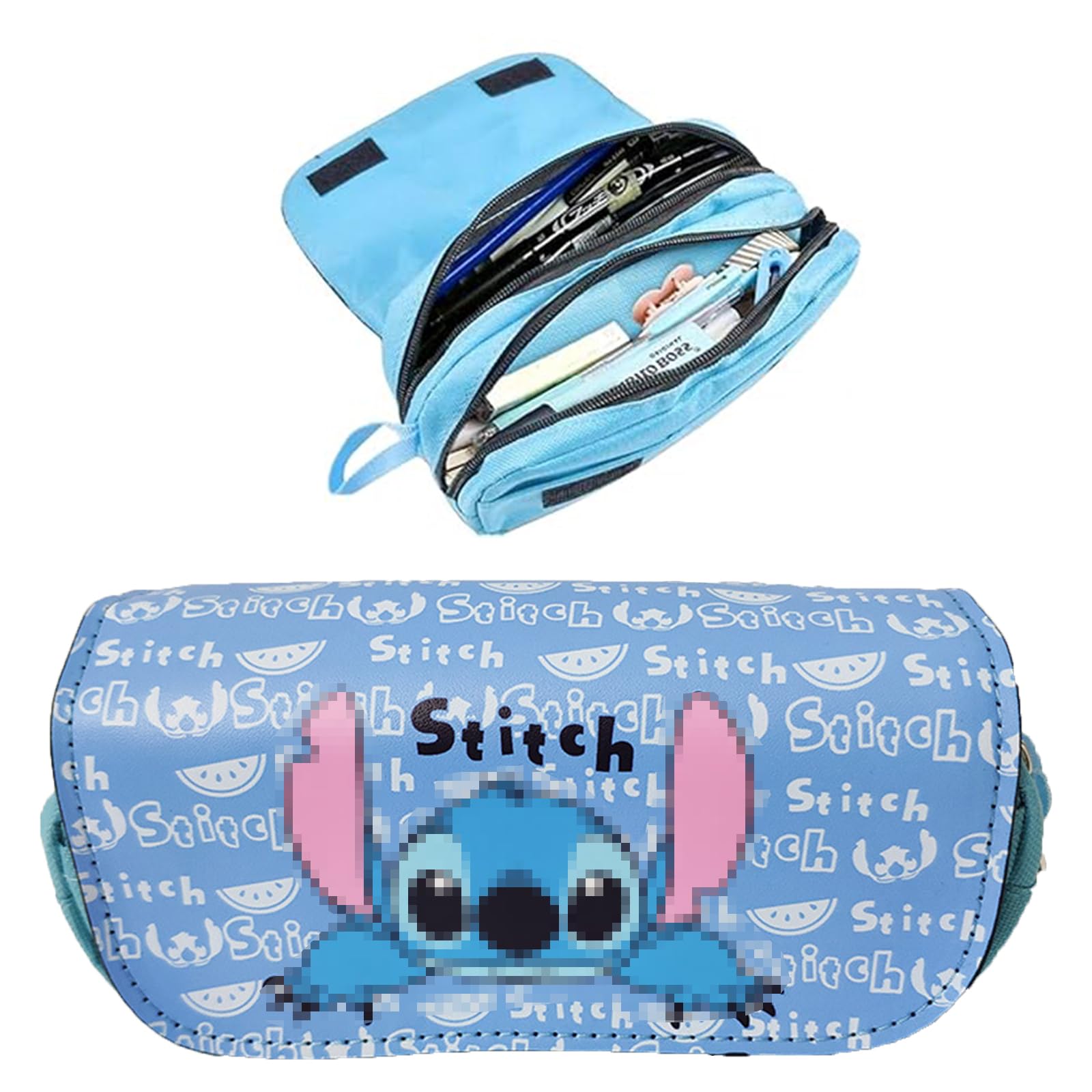 Xiujuers Estuche Stitch, Estuches Escolares con 2 Compartimentos Grandes, Stitch Pencil Case, Stitch Cartuchera, Estuche Escolar Stitch, Los Mejores Regalos para Niños y Niñas