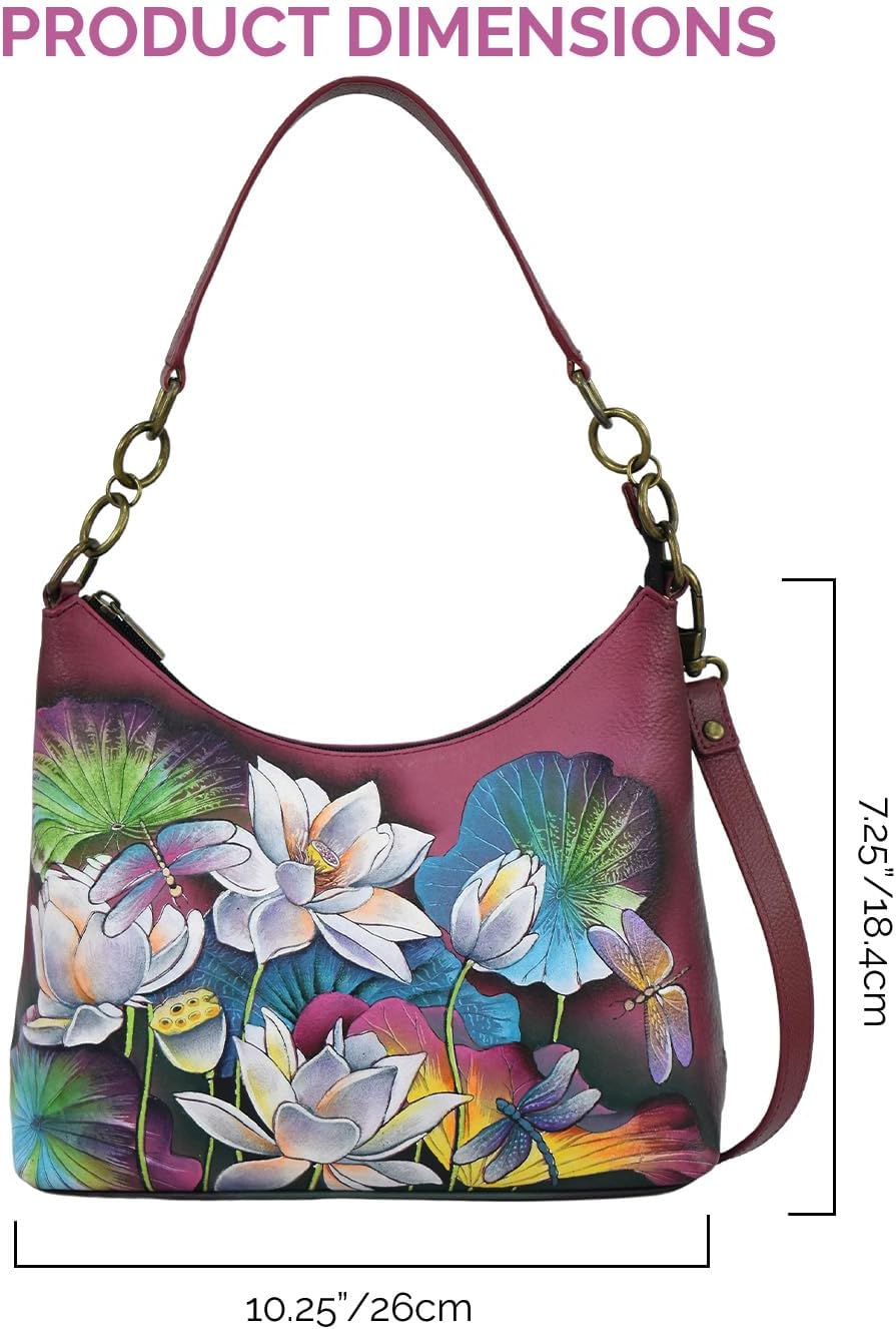 Anna by Anuschka Women's Original Hand-Painted Genuine Leather Hobo Shoulder Bag - Image 6