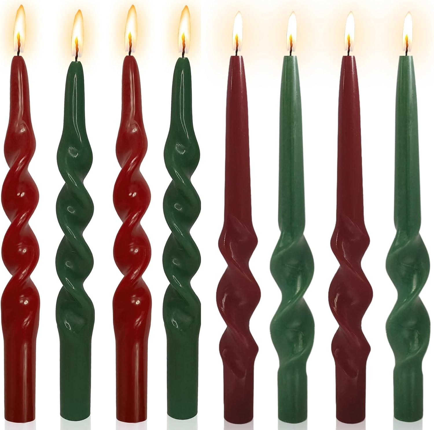 Green Spiral Taper Candle Red Candlesticks - 4pcs Green Candle Stick Long Tapered Candles 10inches Christmas Twisted Candle for Home Weddings Festive Seasons Holiday