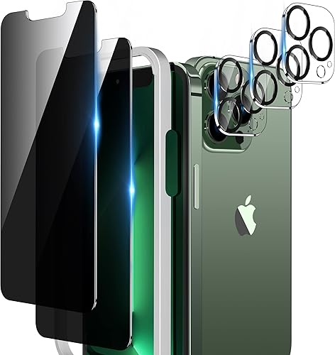Protector de pantalla de privacidad para iPhone 13 Pro de 6.1 pulgadas, paquete de 2+3 Protector de pantalla de vidrio templado inastillable y