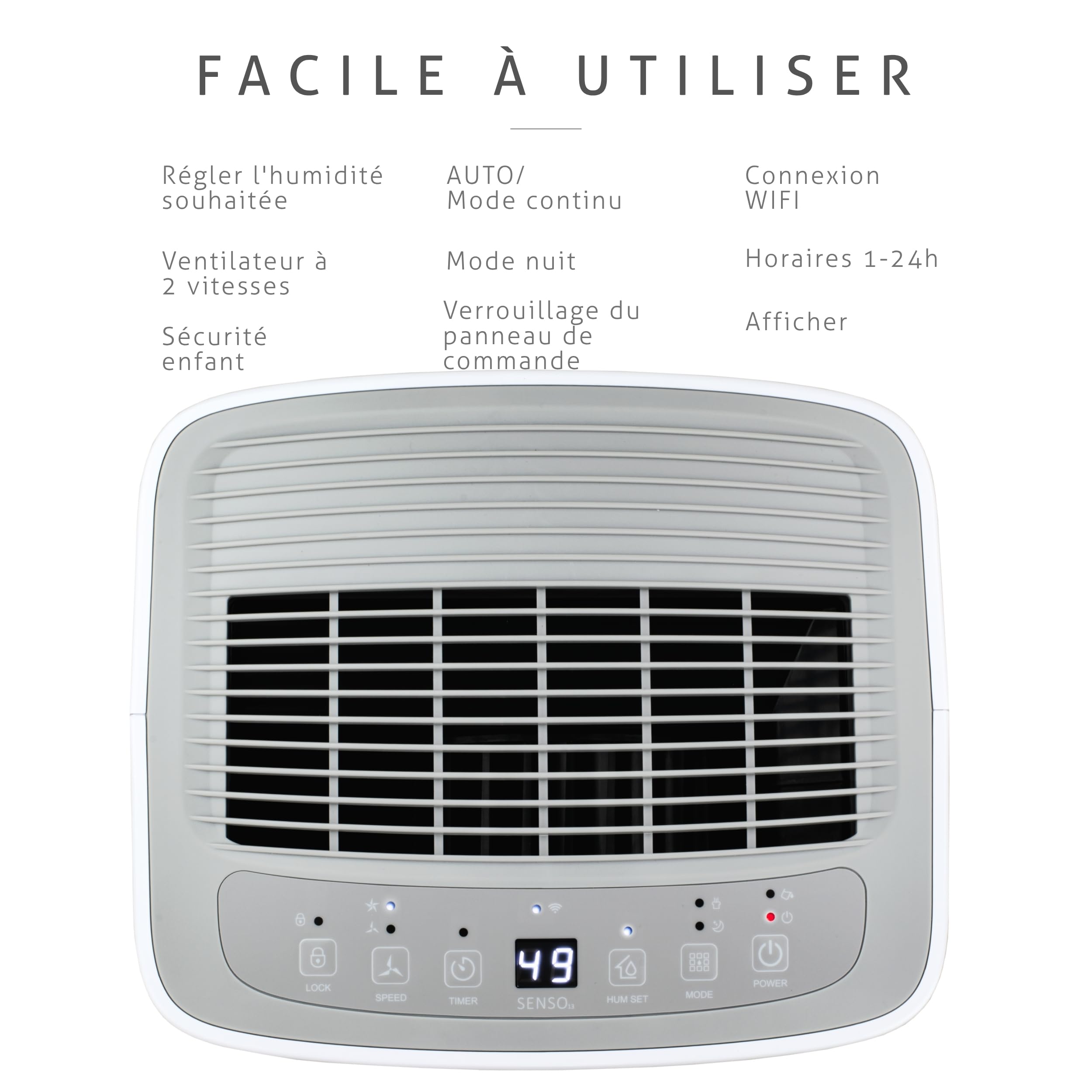 Turbionaire Senso 13 WiFi – Déshumidificateur et Purificateur d’Air 2-en-1, 13 L/Jour, WiFi, HEPA + Charbon Actif, Silencieux, Jusqu’à 30 m², Séchage Vêtements, Anti-Moisissure, Anti-Condensation