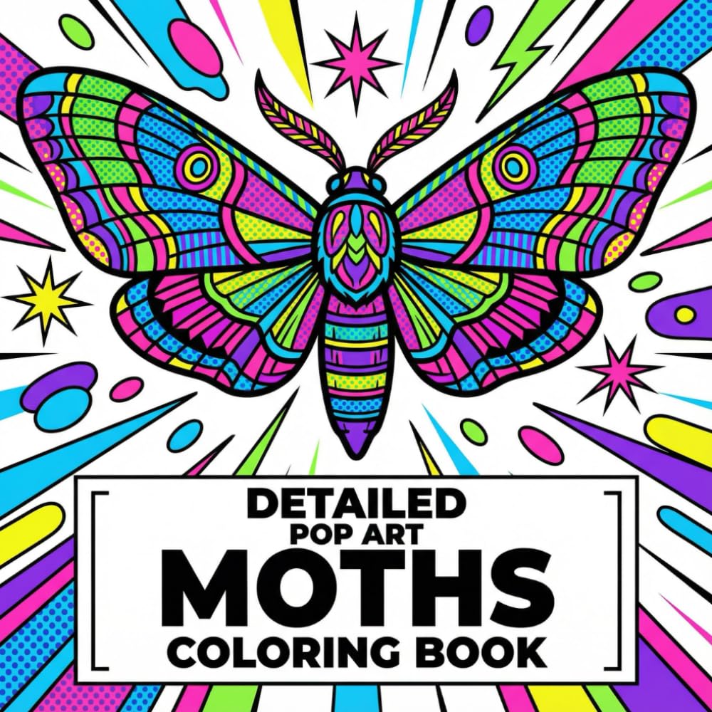 Detailed Pop Art Moths Coloring Book