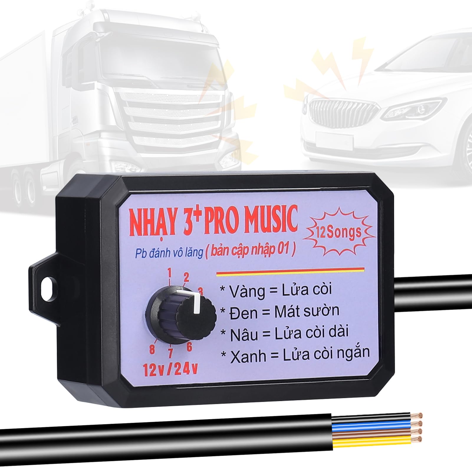 Controller di Klaxon per Auto, Livelli di Volume Regolabili 12-24 V, Effetti Sonori Personalizzabili, 12 Tipi di Controller di Klaxon Elettrico a Commutazione Sonora (12 Suoni)