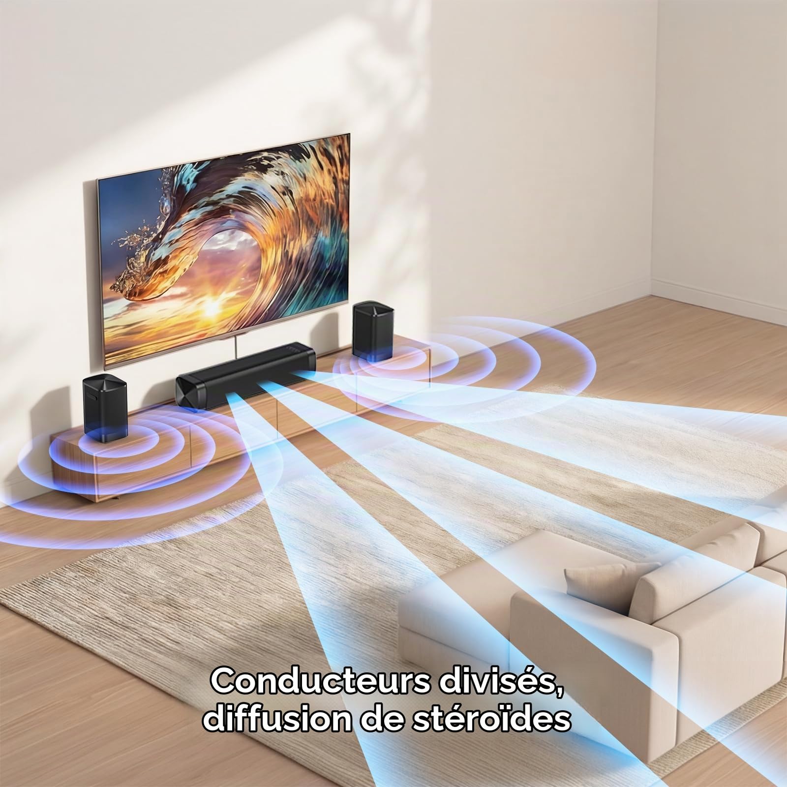 GarageRock Barre de Son 2.1 avec Dolby Audio, Mise à Jour 2026 – Modèle 3-en-1 Amovible pour TV, 2 Subwoofers Intégrés, Puissance 160W, Son Surround pour Home Cinéma, TV, PC, Gaming, Projecteur