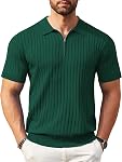 COOFANDY Polo zippée homme chemises manches courtes côtelées tricot Polo T chemises Mode Casual Golf chemises