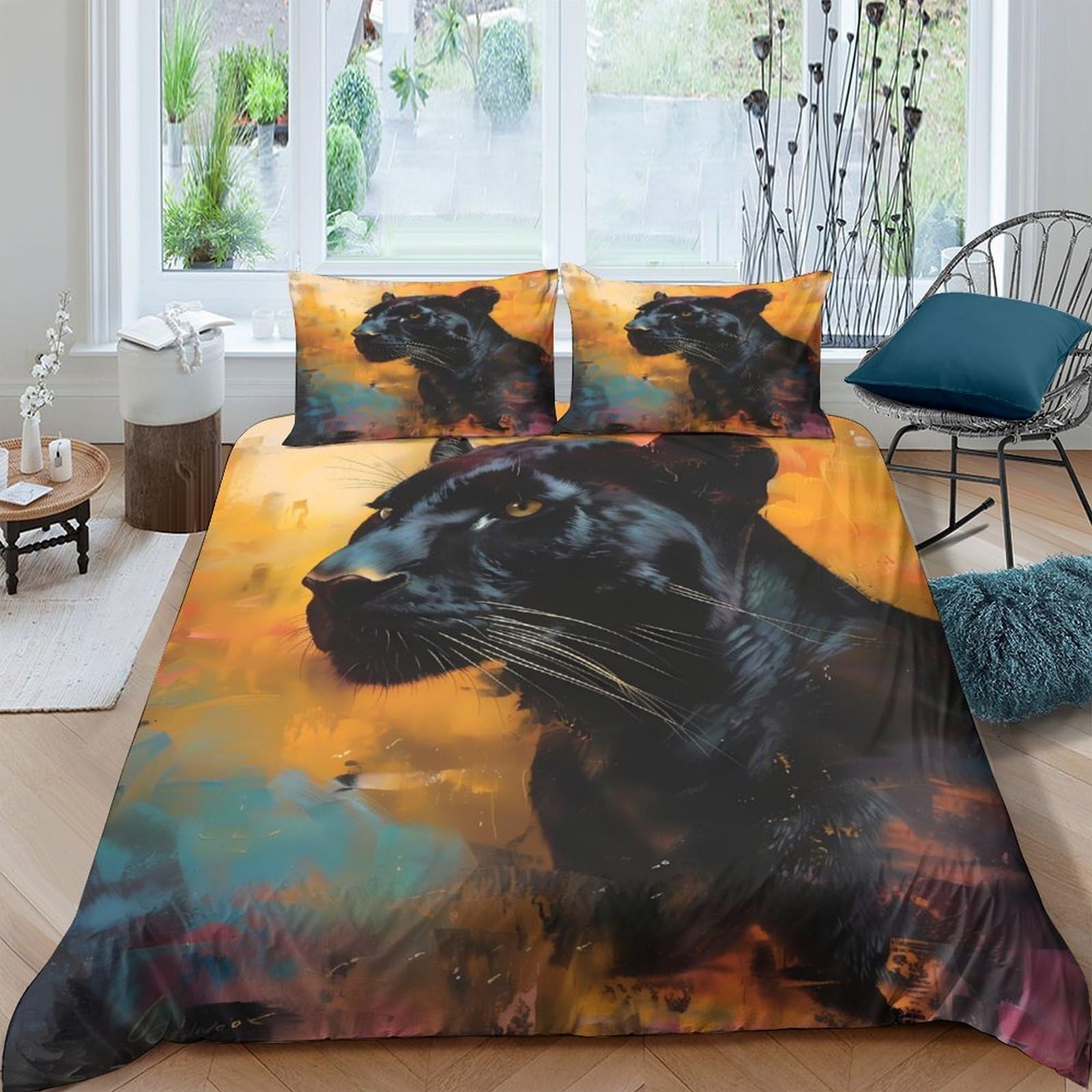 Ctjqhvkz Style-8 3D Printed Black Panther Fitted Sheet Microfiber Soft Non-Slip Jungle Sunset Bed Cover For Bedroom Guest Room Decor Single（135X200cm）