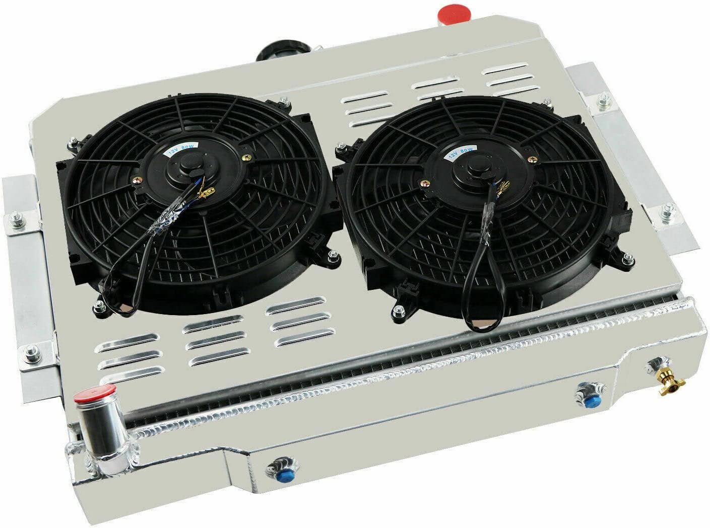 4 Row Aluminum Radiator for 1972-1986 Jeep CJ5 CJ6 CJ7 Scrambler L4 L6 V8 2.5 3.8 4.2 5.0 GAS, Radiators with Electric Fan Shroud Thermostat Kit