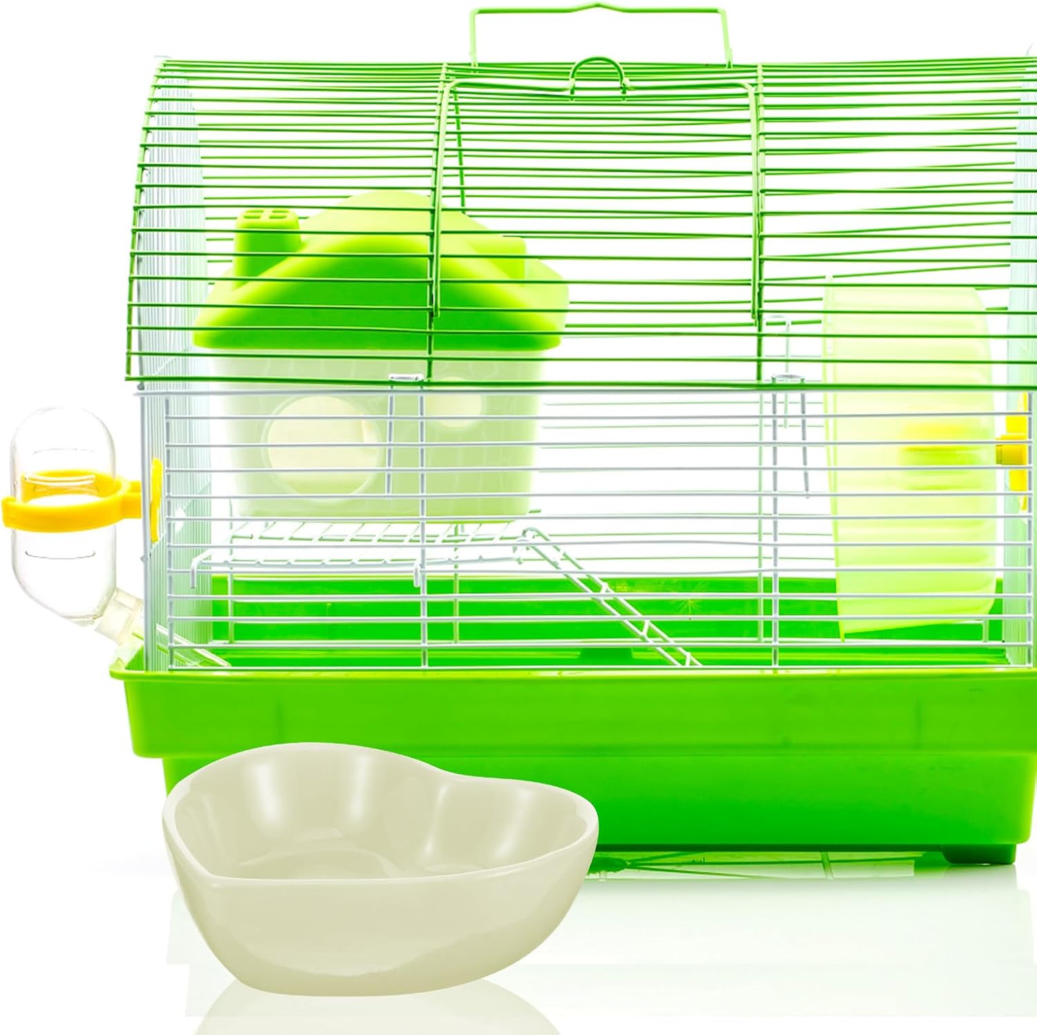 Pet Bowl Smooth Surface and Replaceable Design, Light Green Ceramic Heart Shaped Small Animal Feeding and Drinking Bowl for Hamsters and Rats Suitable for Hamster Supply