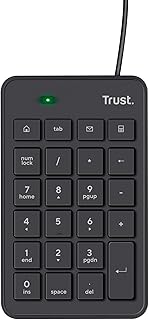 Trust Xalas Pavé Numérique USB pour PC Portable et Ordinateur, Mini Clavier Compact Filaire avec 5 Touches Supplémentaires Minces, Clavier Numérique Numpad pour Bureau, Noir