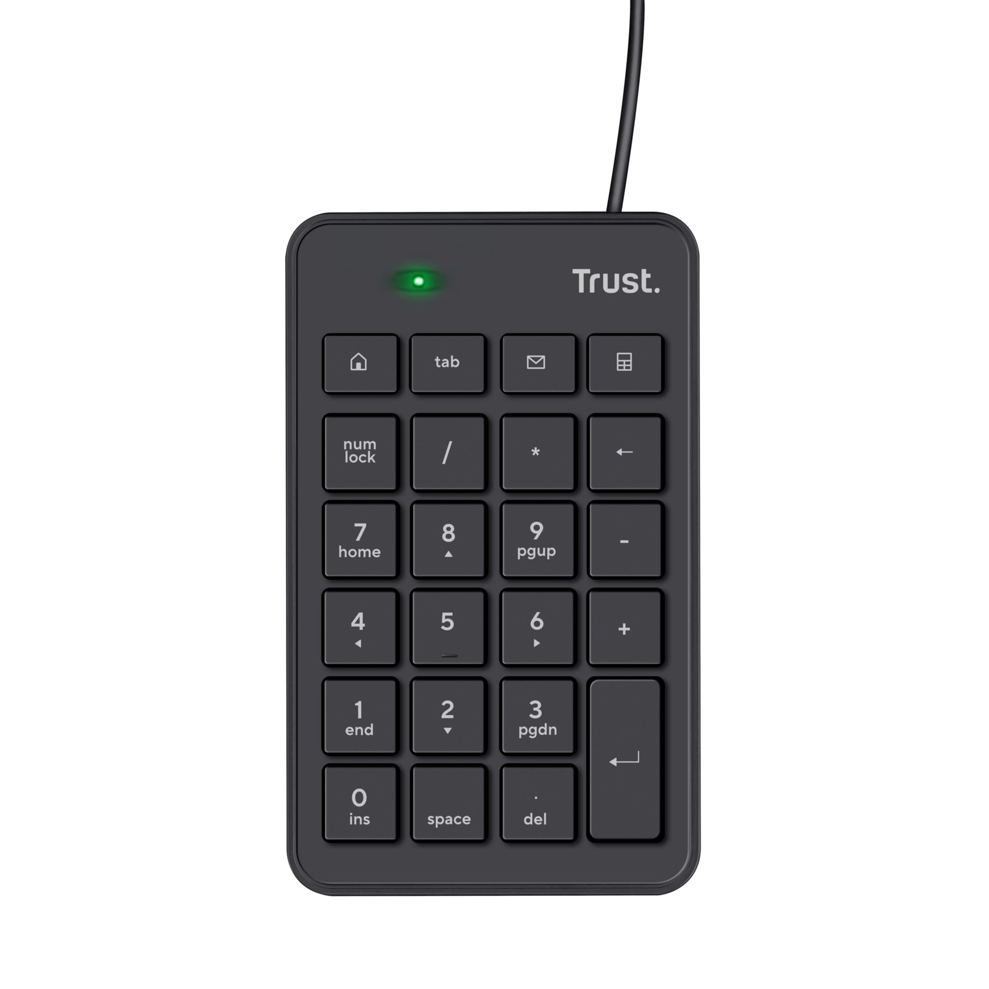 Trust Xalas Tastierino Numerico USB per Laptop e PC Desktop, Mini Tastiera Sottile con Filo, Cavo da 1,5 m, 5 Tasti in Più, Numpad Portatile Calcolo per Finanziaria Notebook Computer, Nero
