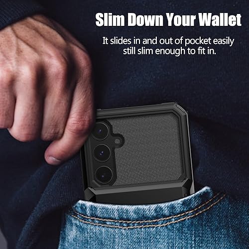 Miniatura 6 de Nvollnoe Funda para Samsung S24 con tarjetero almacena 5 tarjetas Funda de doble capa resistente a prueba de golpes con ranura para tarjeta oculta