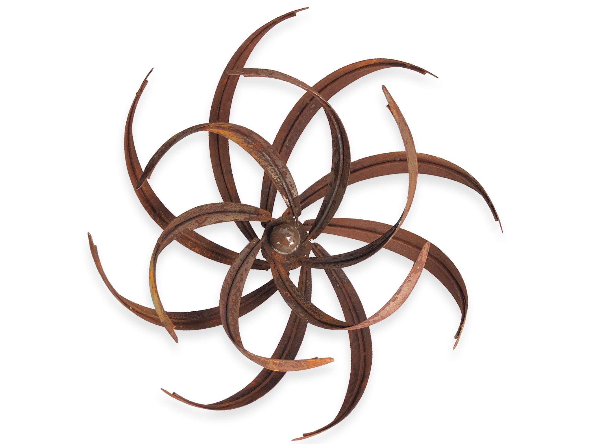 Metall Windrad 'Lotus' - massives Windspiel Windmühle für den Garten - wetterfest und standfest - mit besten Kugellagern - aus Vollmetall mit Edelrost-Patina – Höhe 221 cm