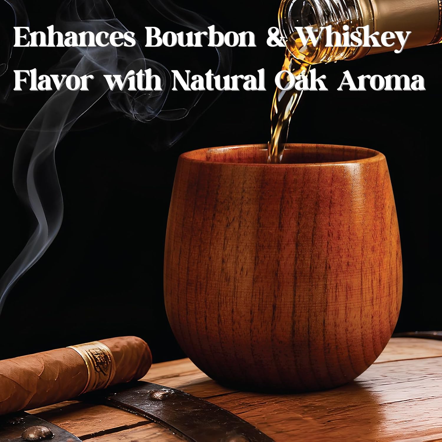 Wooden Whiskey Glass, Bourbon Drinking Glass Bourbon Gifts for Men – Oak Whiskey Tumbler, Old Fashioned Glass, Unique Whiskey Gifts for Men, Dad, Husband, Brother (2 Pack) - Image 4