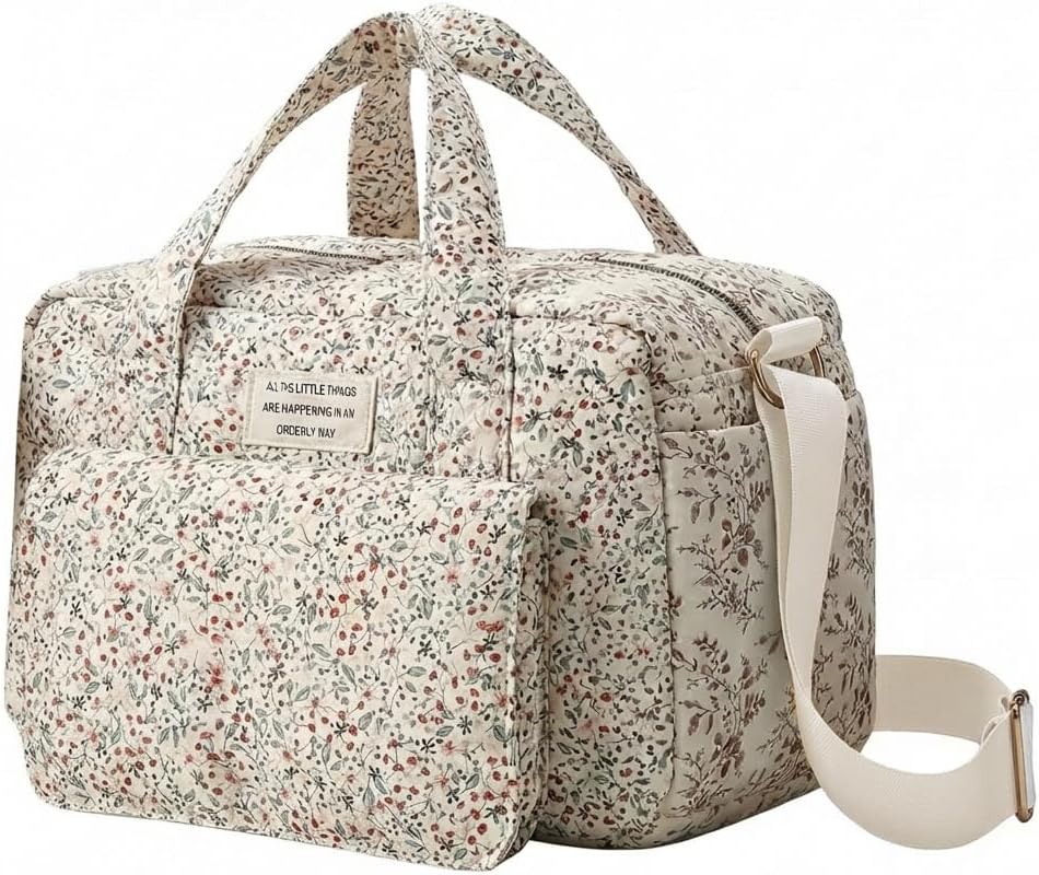 Quilted Diaper Bag Tote Floral Baby Hospital Bag Cute Mommy Bag Crossbody Pañaleras Para Beb