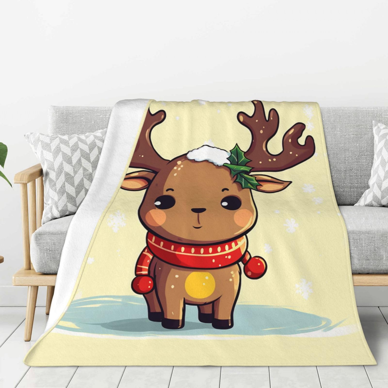 Couverture canapé plaid flanelle rennes Noël doux pour toutes saisons