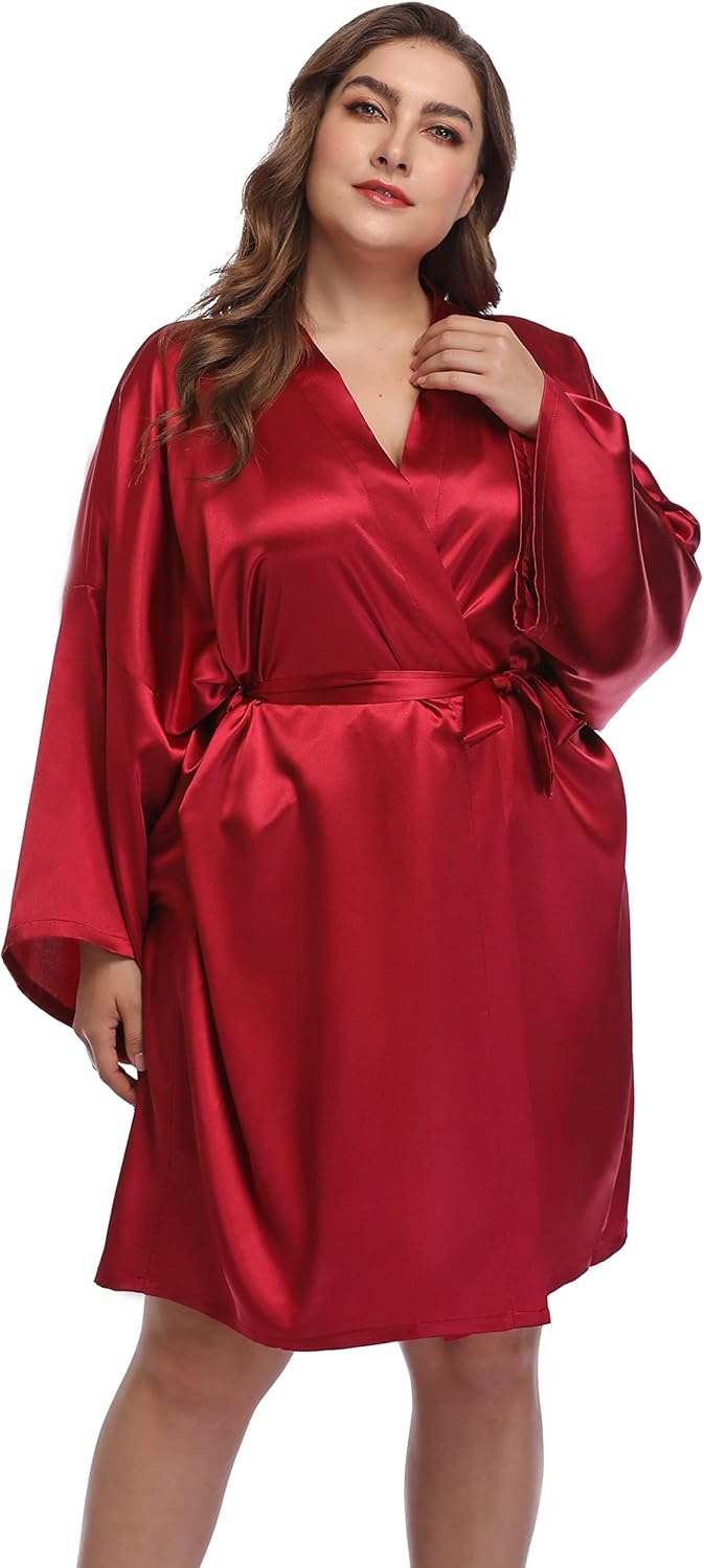 Women's Plus Size Satin Robes Short Dressing Gown Party Robes - Image 3